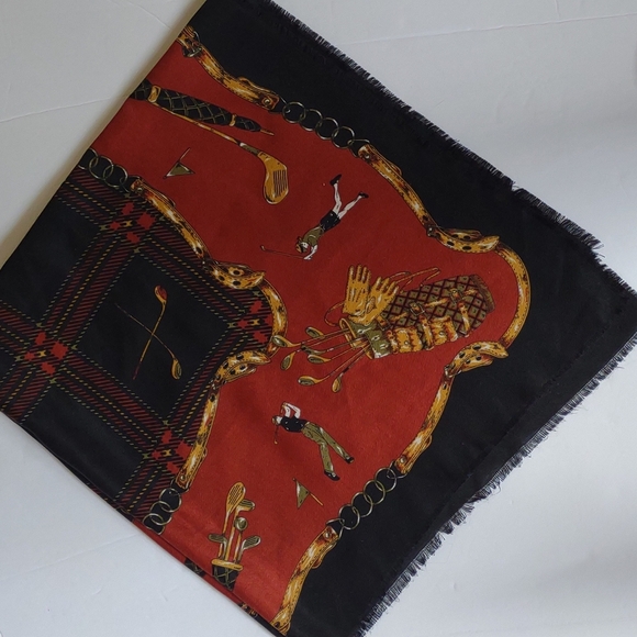 DKNY SCARF GOLFING Black Rust Cotton Square - Picture 1 of 5
